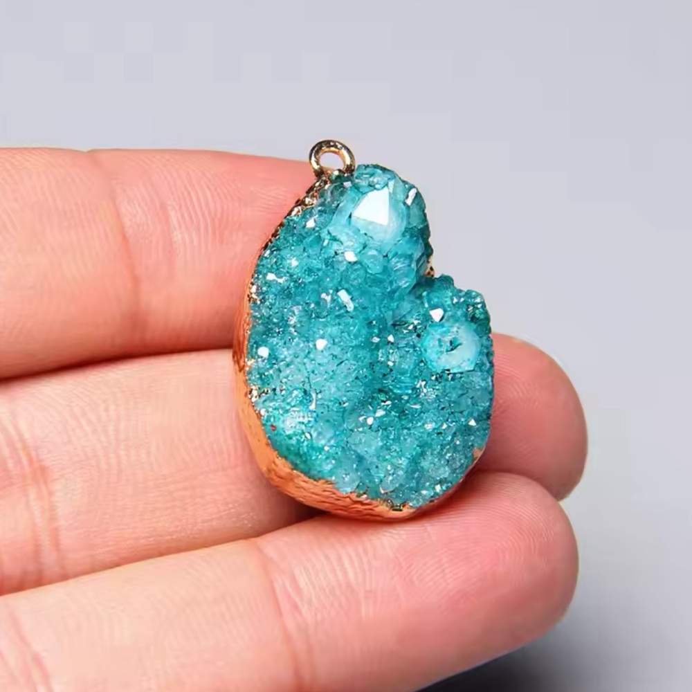Turquoise Irregular Shape Natural Agate Slice Necklace With StainlessSteel Chain